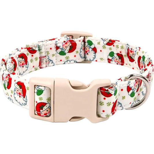 Christmas Dog Collar for Small DogsAdjtable Cotton White Snowflake Dog Collars Santa Cla Puppy Collar for Male Female Boy and G