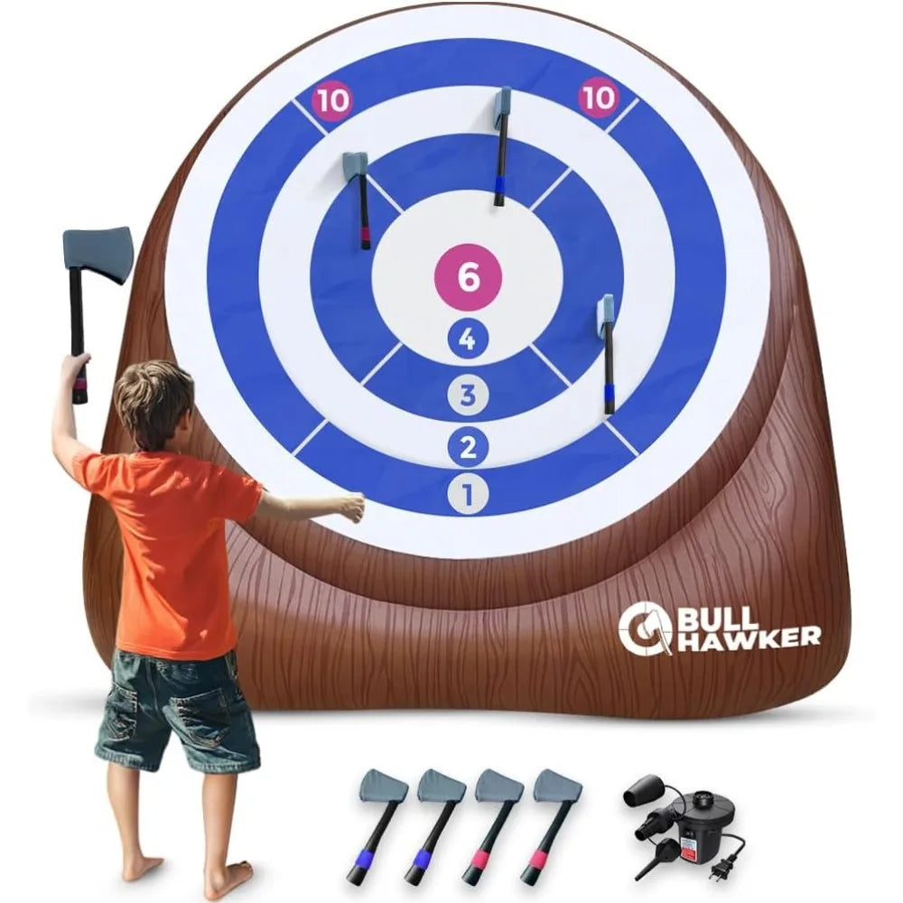 Games - Bull Hawker™ | Giant Axe Darts (Over 6ft Tall) w/ 15+ Games | Axe Throwing Game for Backyard w/Air Pump | Outdoor Games