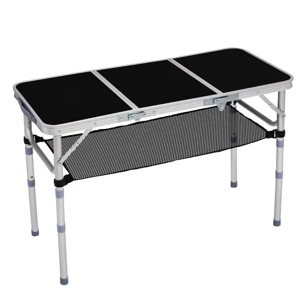 3ft Portable Folding Camping Table, 3 Adjustable Heights, Lightweight Patio Side Table, Carry Handle, Black