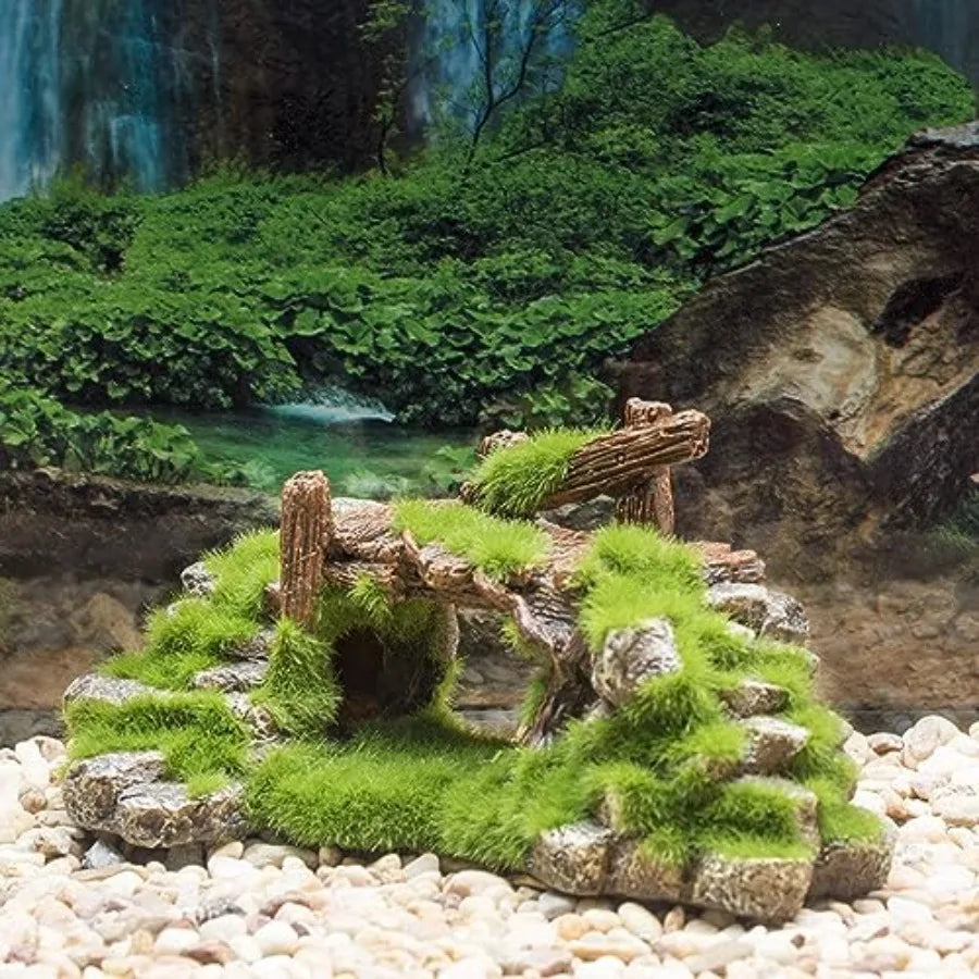 Aquarium Moss Rockery Stone Decoration Hollow Hideout House Ruins Cave Fish Tank Accessories Orment Tank Small Fish Hideaway