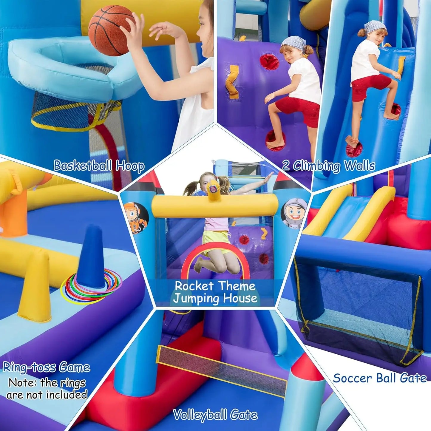 Inflatable Water Slide, Giant Waterslide Park Bounce House w/Dual Slides, Splash Pool, Volleyball & Football Goal, Blow Up Water