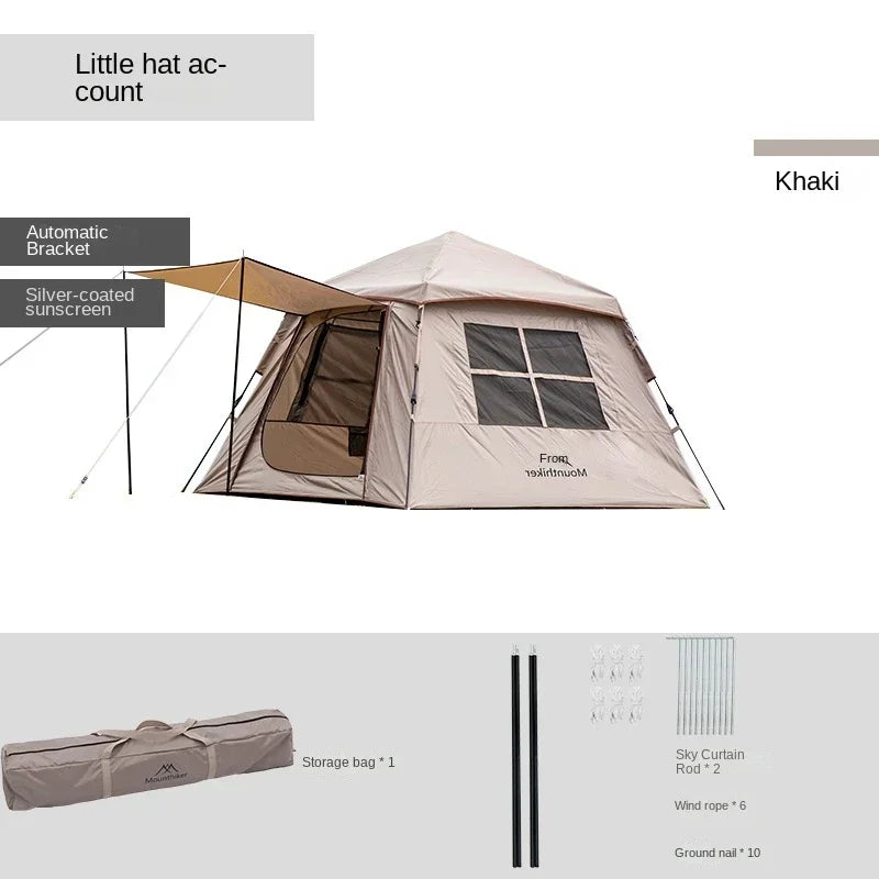 MOUNTAINHIKER Automatic Tent, Size 3-4 Persons, 2 Doors, 2 Windows, Sleeping Tent, Outdoor Tent, Hiking and Camping Tent Black
