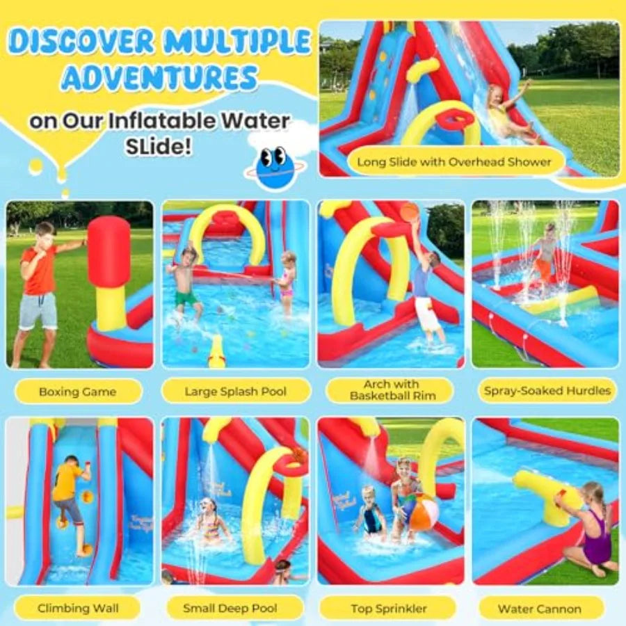 13x10FT Giant Inflatable Water Slide Obstacle Course for Kids w/Long Slide, Deep Pool, Climbing Wall, Boxing Game, Basketball Ri