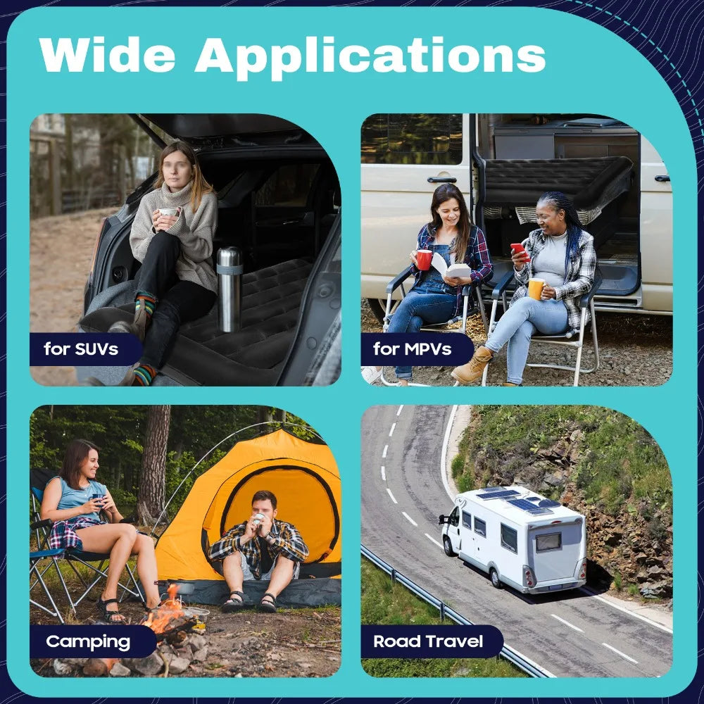 Inflatable Flocking Travel Mattress Portable SUV Car Camping Bed Mattress Air Bed with Inflatable Pillows and Pump