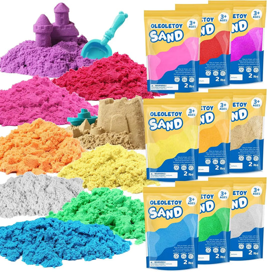 Colored Sand Sensory Toys for Kids: 18 Lbs Moldable Self-Sticking Sand for Sandbox Bin Filler - Bulk Multicolor Kit for Classroo