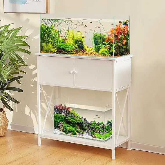 20-29 Gallon Aquarium Stand with Cabinet, 20 Gallon Long Fish Tank Stand with 31''L * 12''W Tabletop, Double Heavy Metal Stand w