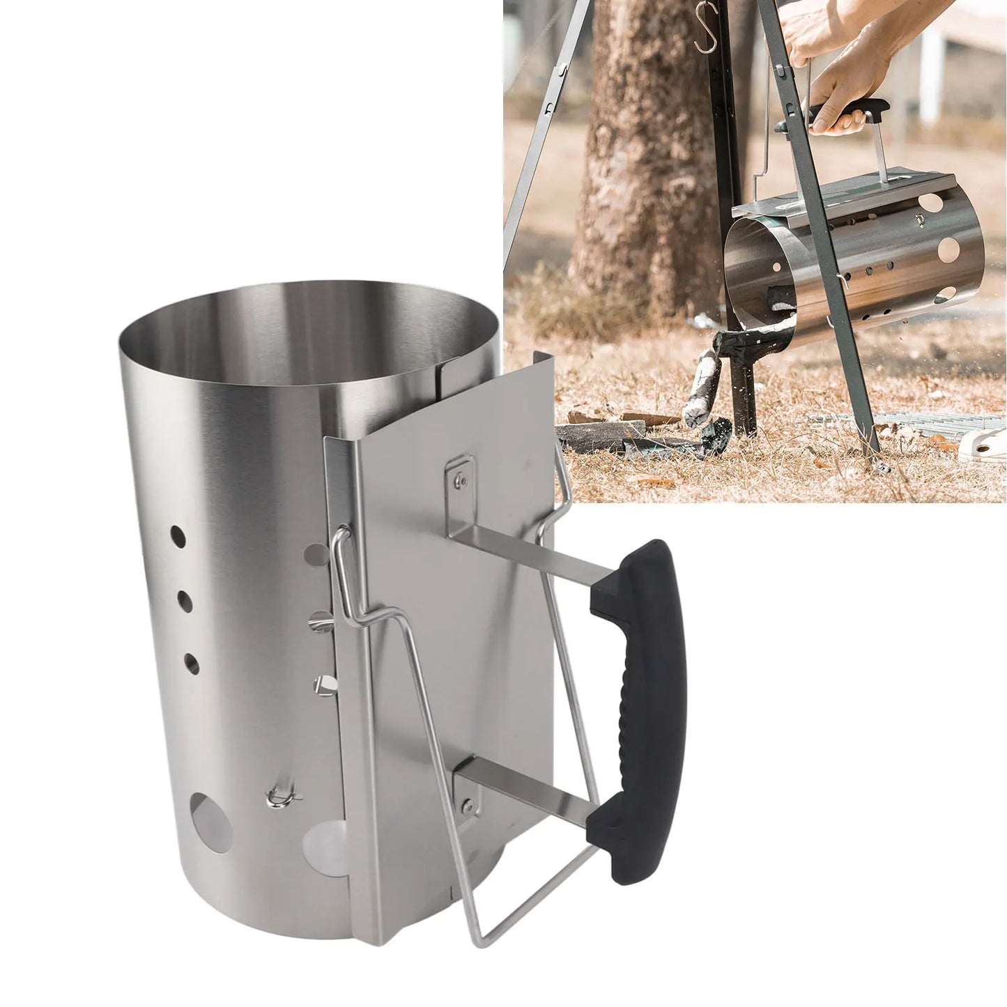 Chimney Starter Stainless Steel Portable Efficient Charcoal Starter Barrel for Barbecue Camping