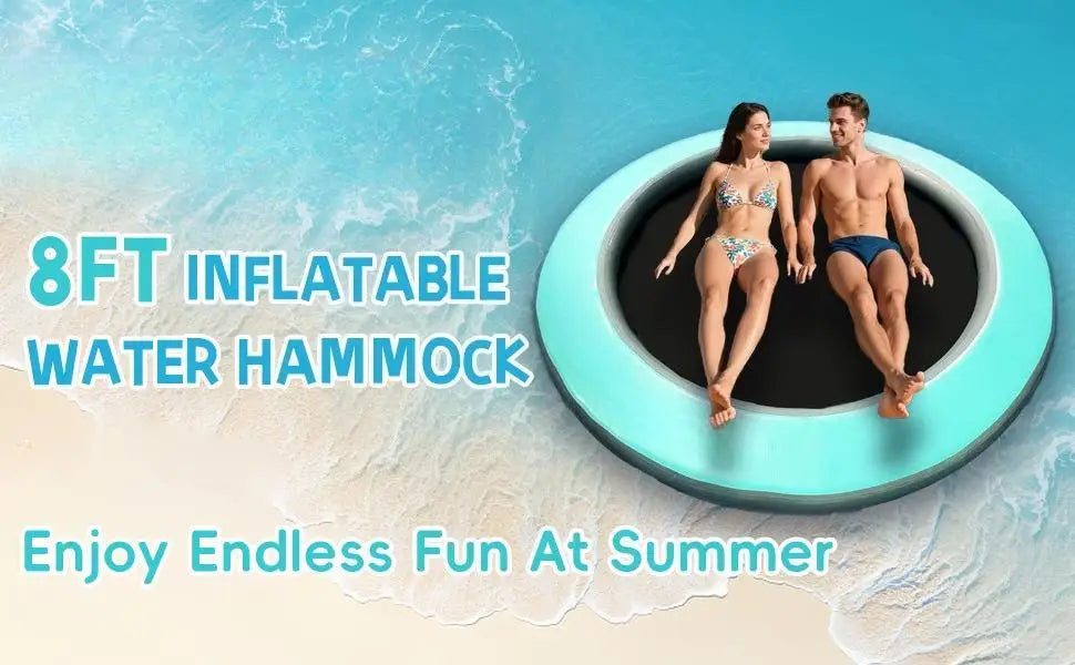 H-Round Floating Ring, 8FT Inflatable Water Hammock Lake Floats for Adults, Inflatable Floating Dock Platform for Lake, Beach,