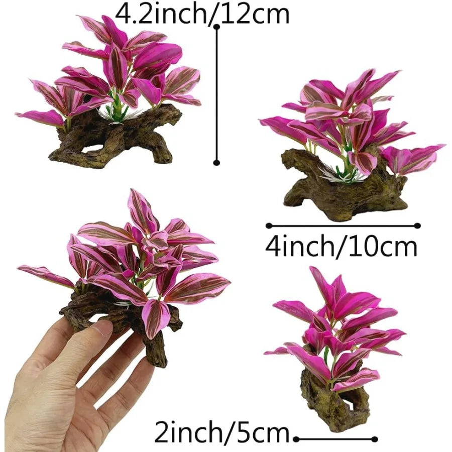 Fish Tank Decorations Aquarium Decor Orments Betta Pink Leaf pad Hammock Artifical Driftwood Goldfish Bowl Accessories Hot Pink