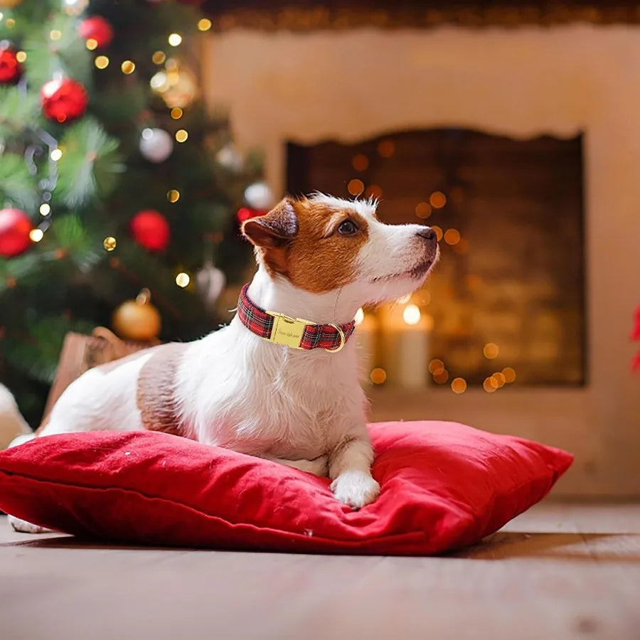 Christmas Dog Collar Metal Buckle ottish Plaid Puppy Collar Gift Durable Cute Collar for Small Medium Large Boys Girls Dogs