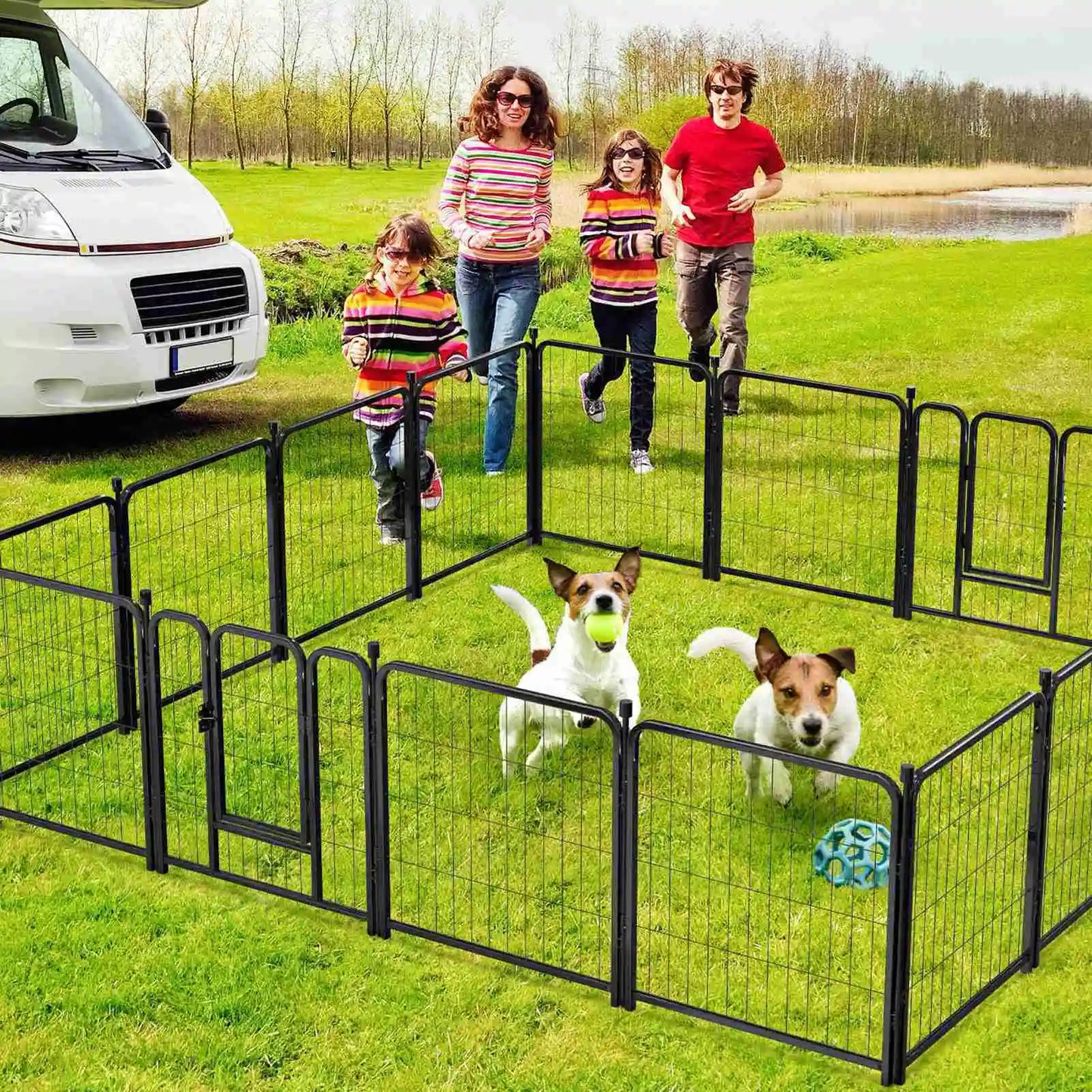 16 Panels 24in Pet Exercise Playpen with Sound Reduction Cover and 2 Clip Metal Dog Puppy Playpen for Indoor Outdoor