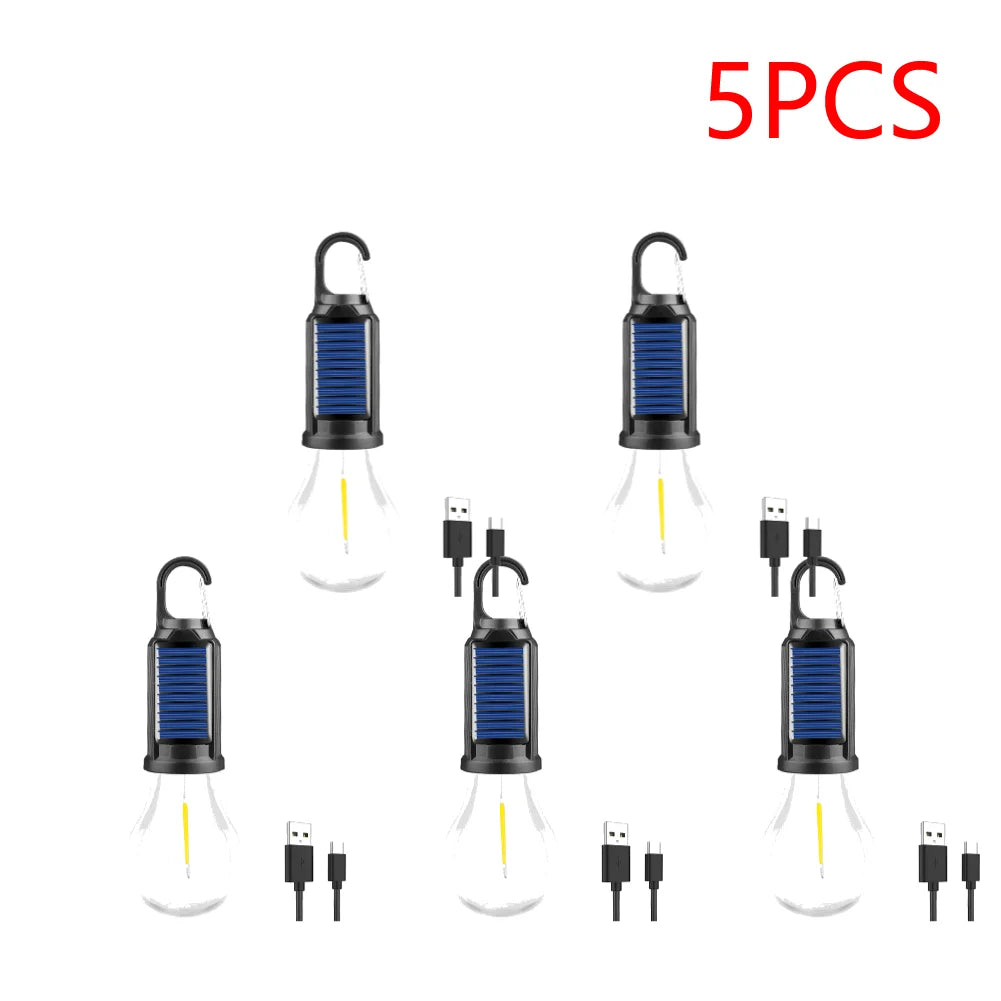 2-5PCS Solar Powered LED Lighting Lantern USB Charging Outdoor Tent Light Waterproof BBQ Atmosphere Light for Outdoor Camping