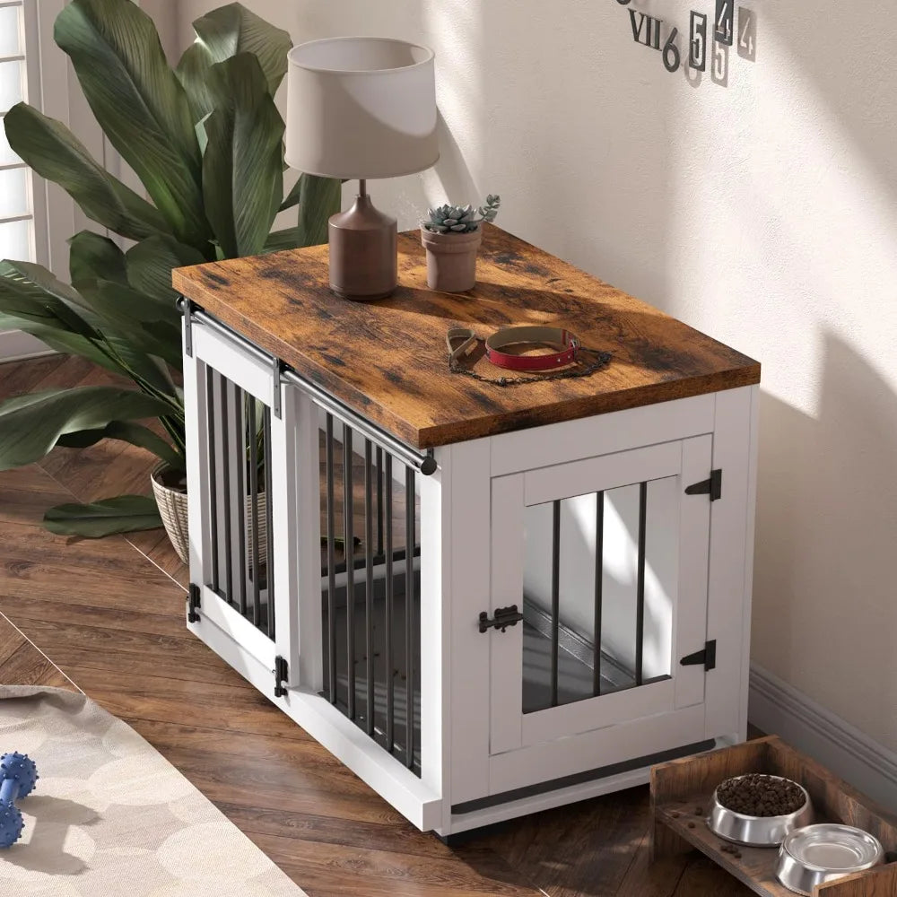Zakkart Dog Crate Furniture Barn Door for Medium Dogs Up to 40 lbs. - Puppy Kennel w/Thickened Farmhouse Top & Steel Bars - 30''