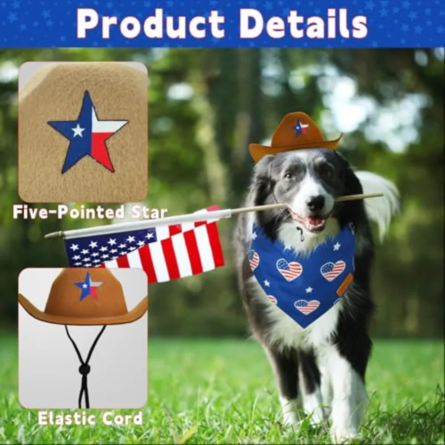 4th of July Pet Dog Costume Dog Cowboy Hats with Star Décor Independence Day Dog Bandas with Aan Flag Pattern 4th July Pet Hat