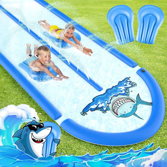 Slip and Slide Lawn Water Slide with 2 Bodyboards, 20FT Slip n Slide Heavy Duty Double Lane for Kids Backyard Games with Sprinkl