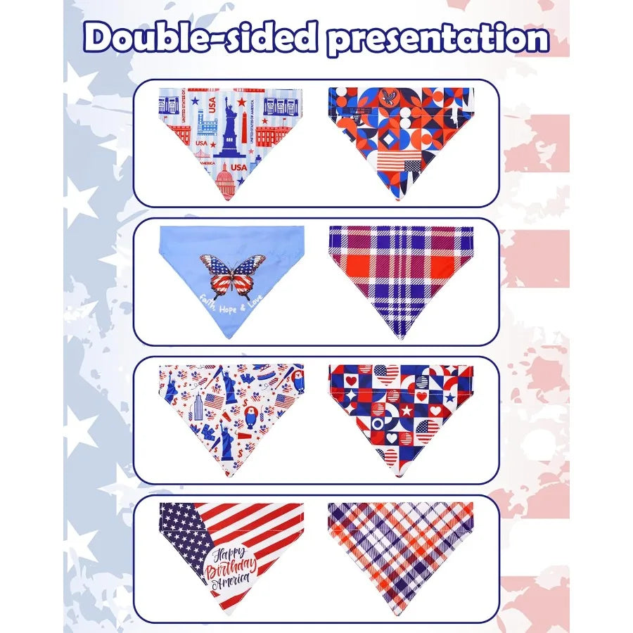 4 Pack 4th of July Dog Bandas Slide on Collars Aan Flag Reversible Scarf for Small Medium Dogs Patriotic Bibs Slip Through Coll