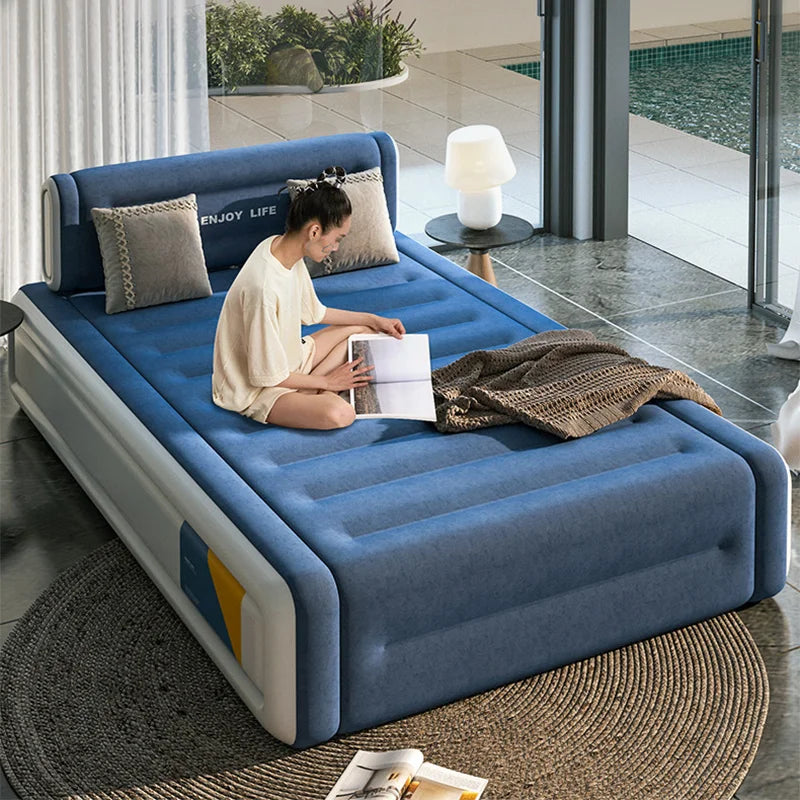 Flock Mattress Home Camping Car Rest Sleeping Bed Built-in Inflator Pump Automatic Inflatable Air Mat Folding Lazy Sofa Cushion