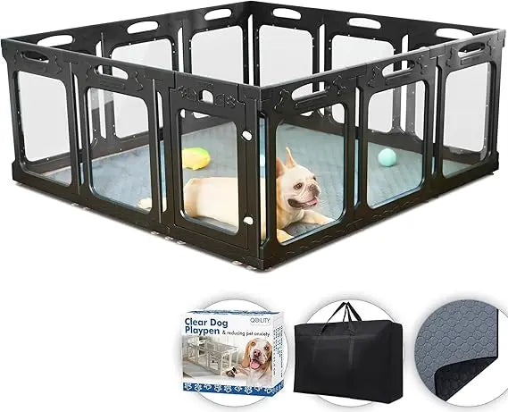 Playpen with Door - Height 24 Inch, 12 Panels - Reduces Indoor Puppy/Small Dog Anxiety, Black