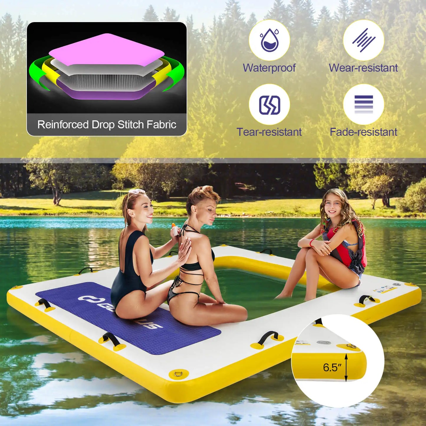 8 ft x 8 ft Inflatable Floating Dock w/ Mesh Swim Lounge Removable Insert
