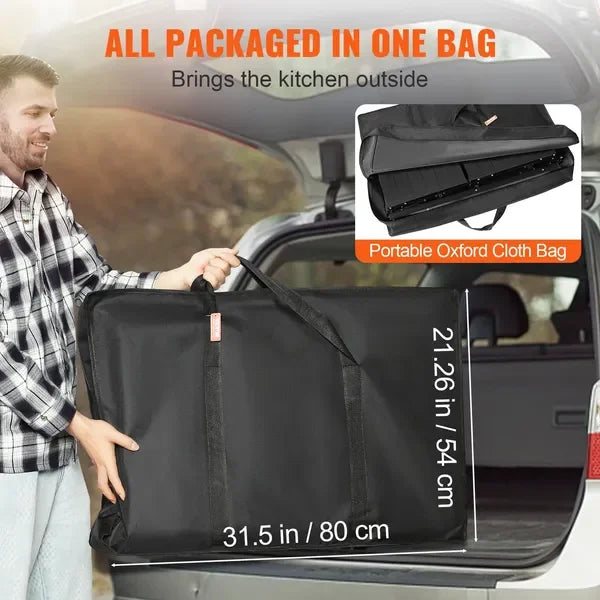 Camping Kitchen Table, Portable Cook Station, 3 Side Tables, 2 Shelves, Detachable Sink, Carrying Bag