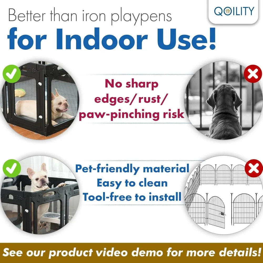 Playpen with Door - Height 24 Inch, 12 Panels - Reduces Indoor Puppy/Small Dog Anxiety, Black