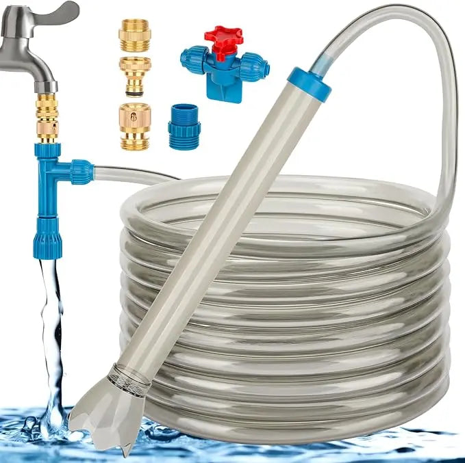 fishkeeper 25FT/50FT Aquarium Gravel Vacuum Water Changer - Flow Adjustable Faucet Universal Siphon Quick Pump with 6 Adapters,