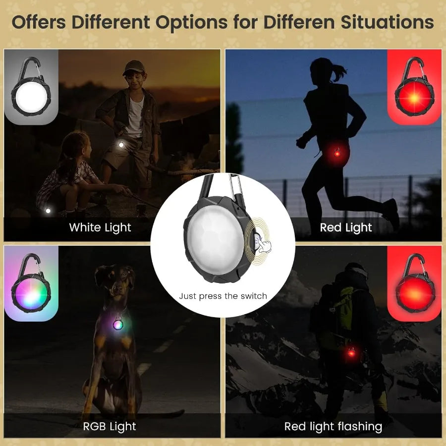 Dog Lights for Night Walking 2 Pack Clip On Dog Collar Light with 4 Modes 650mAh Rechargeable LED Pet Collar Charm for Nighttim