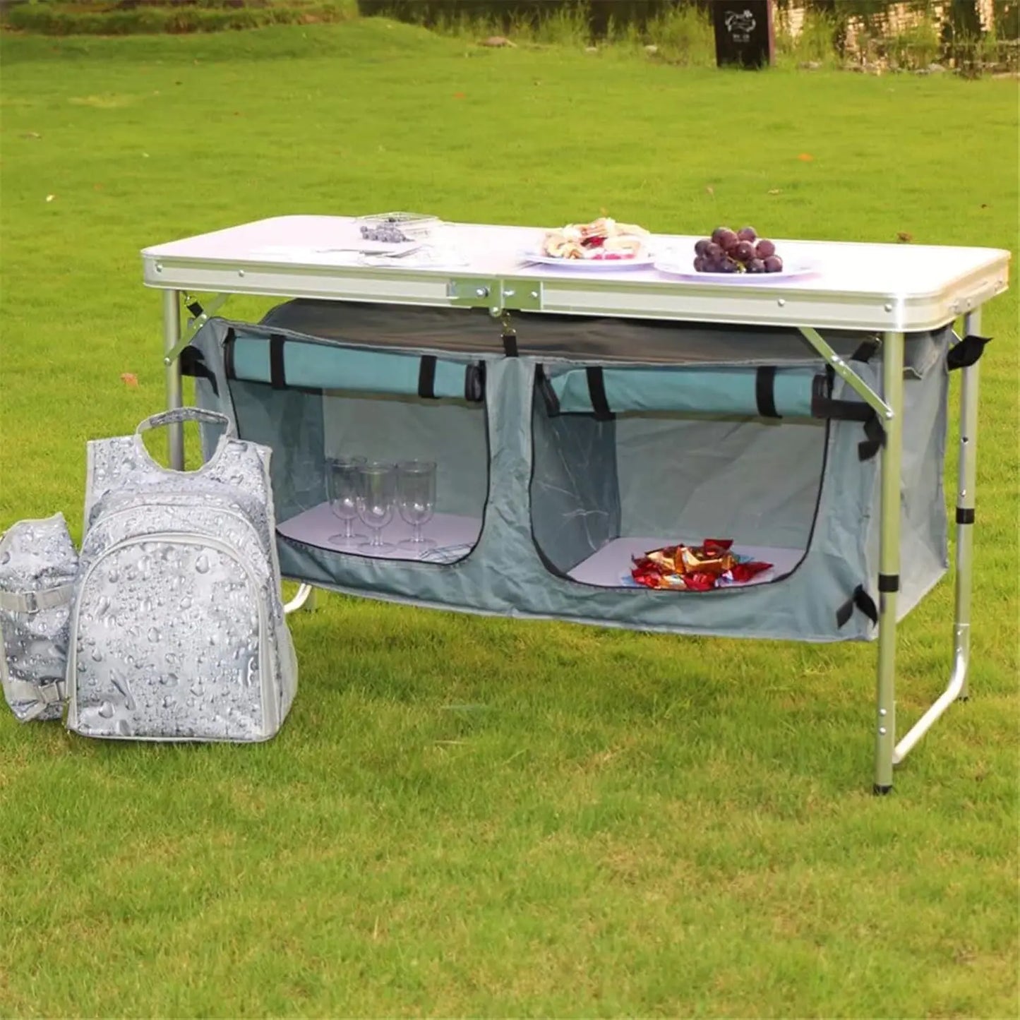 48''Portable Folding Table Table Outdoor Table Camping Table with Storage Organizer Lightweight Waterproof Durable for Camping P