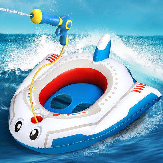 Kids Pool Float With Water Gun,Inflatable Ride-On Airplane Swimming Pool Toys For 4 5 6 7 8 9 Years Old Boys Girls Summer Fun