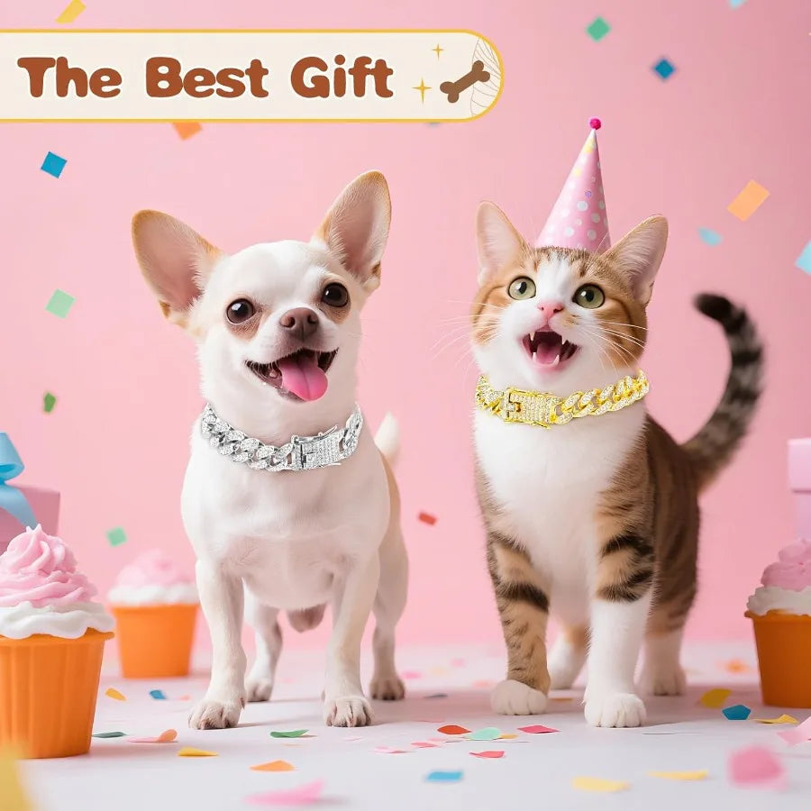 2 Pcs Dog Chain Collar Diamond Metal Dogs Chain Cuban Link Dog Necklace 12mm Wide with Secure Buckle Pet Collar Jewelry Accesso
