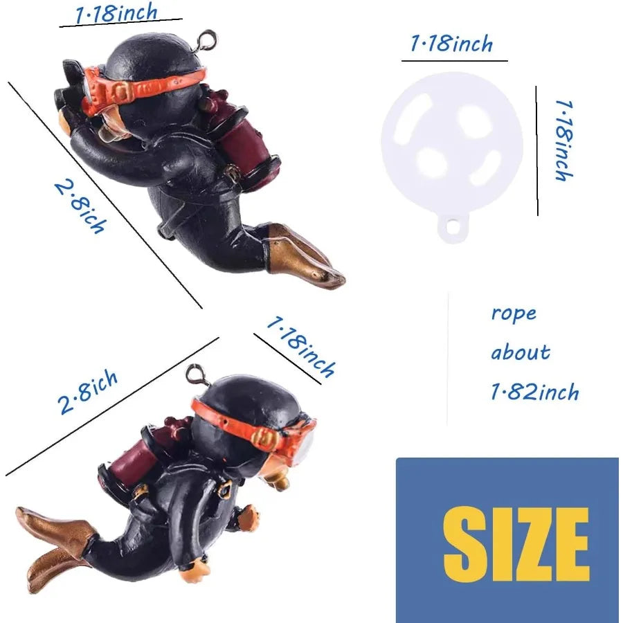 2Pack Tank Decorations Cute Little Diver Aquarium Decoration Accessories Orments with Float Ball Playmate for Tank Suitable for