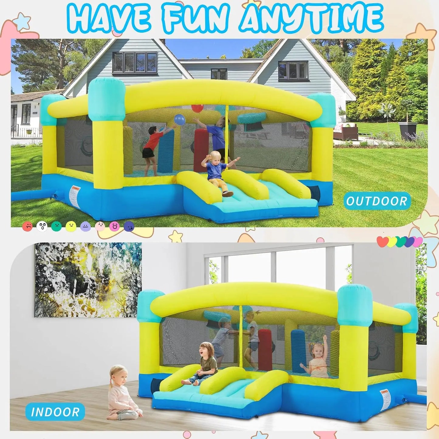 Big Bounce House,15 x 14.8 FT Inflatable Bounce Castle for Kids 3-12,Outdoor/Indoor Bouncy House with Blower,Slides,Obstacles,Tr