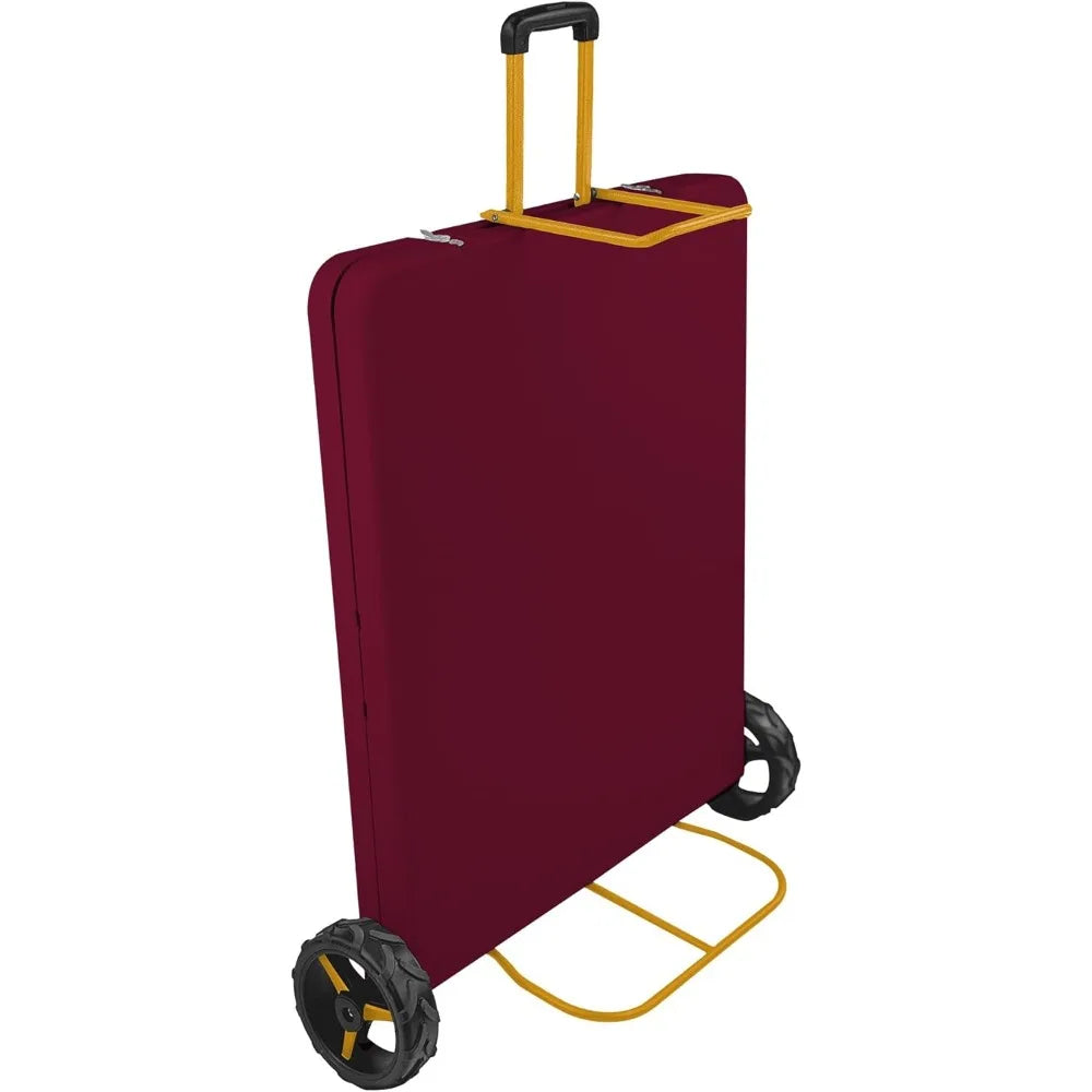 6Ft Rolling Folding Table with Built-in Wheels, Durable Plastic, Team Colors, Easy to Carry, Perfect for Camping, Picnic, Tailga