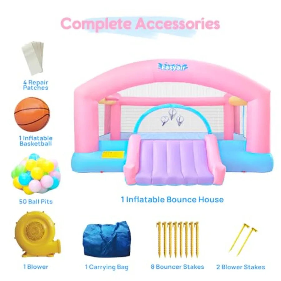 Large Bounce House for Big 14.8 x 14.5 FT Inflatable Bouncer Jumper Slide with 650W Blower Basketball Hoop Throw Ball Game Ball