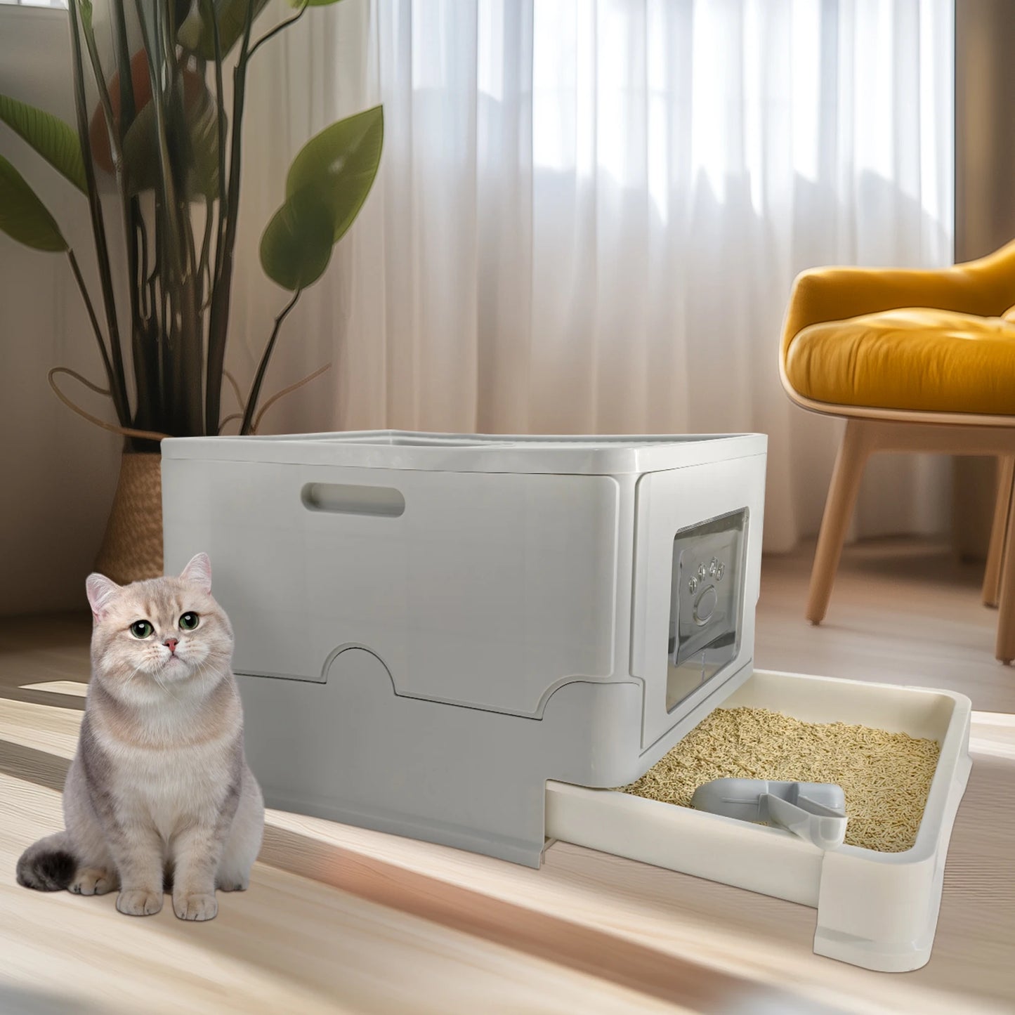 Bingopaw Cat Litter Box with Lid, Enclosed Potty, Large Top Entry Anti-Splashing Toilet, Easy to Clean Including Litter Scoop