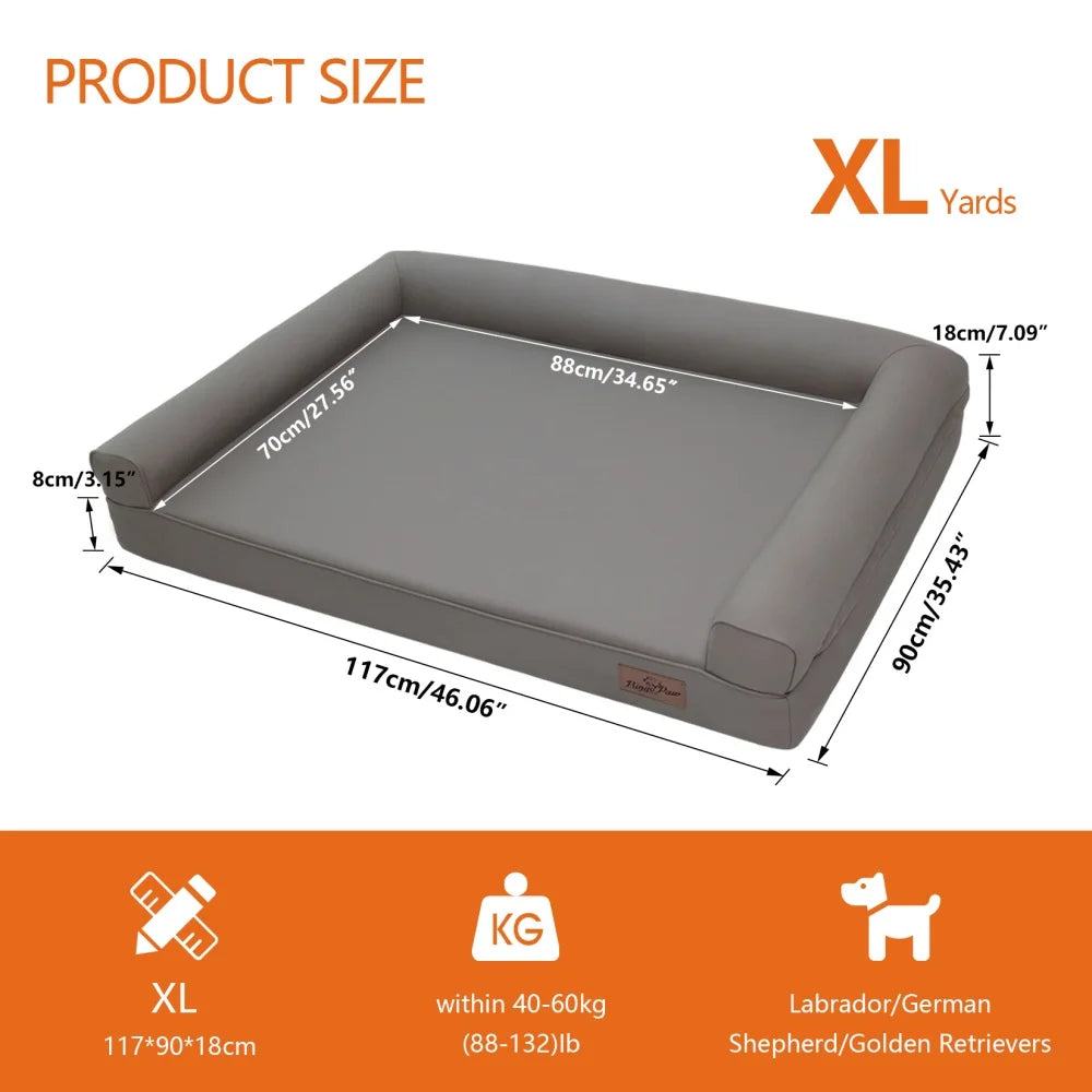 M-XXL Orthopedic Dog Bed Bolster Microfiber Leather Pet Dog Sofa Waterproof Couch Calming Bed with Removable Cover Easy Clean