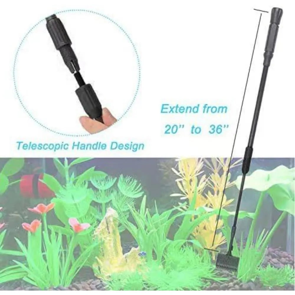 6IN1 Carbon Fiber Aquarium Cleaning Tools Long Handle Adjustable Length 20~36Inches Fish Tank Cleaner Kit Alage Scraper Scrubbe