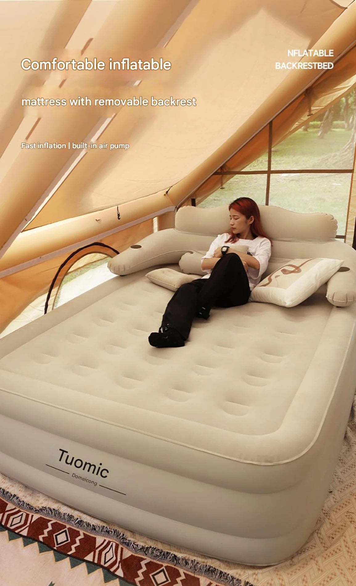 Picnic Thickened Double Plastic Material Folding Beds Modern Inflatable Folding Bed For Outdoor Creative Unique Design Bed