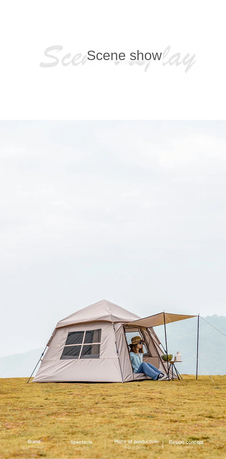 MOUNTAINHIKER Automatic Tent, Size 3-4 Persons, 2 Doors, 2 Windows, Sleeping Tent, Outdoor Tent, Hiking and Camping Tent Black