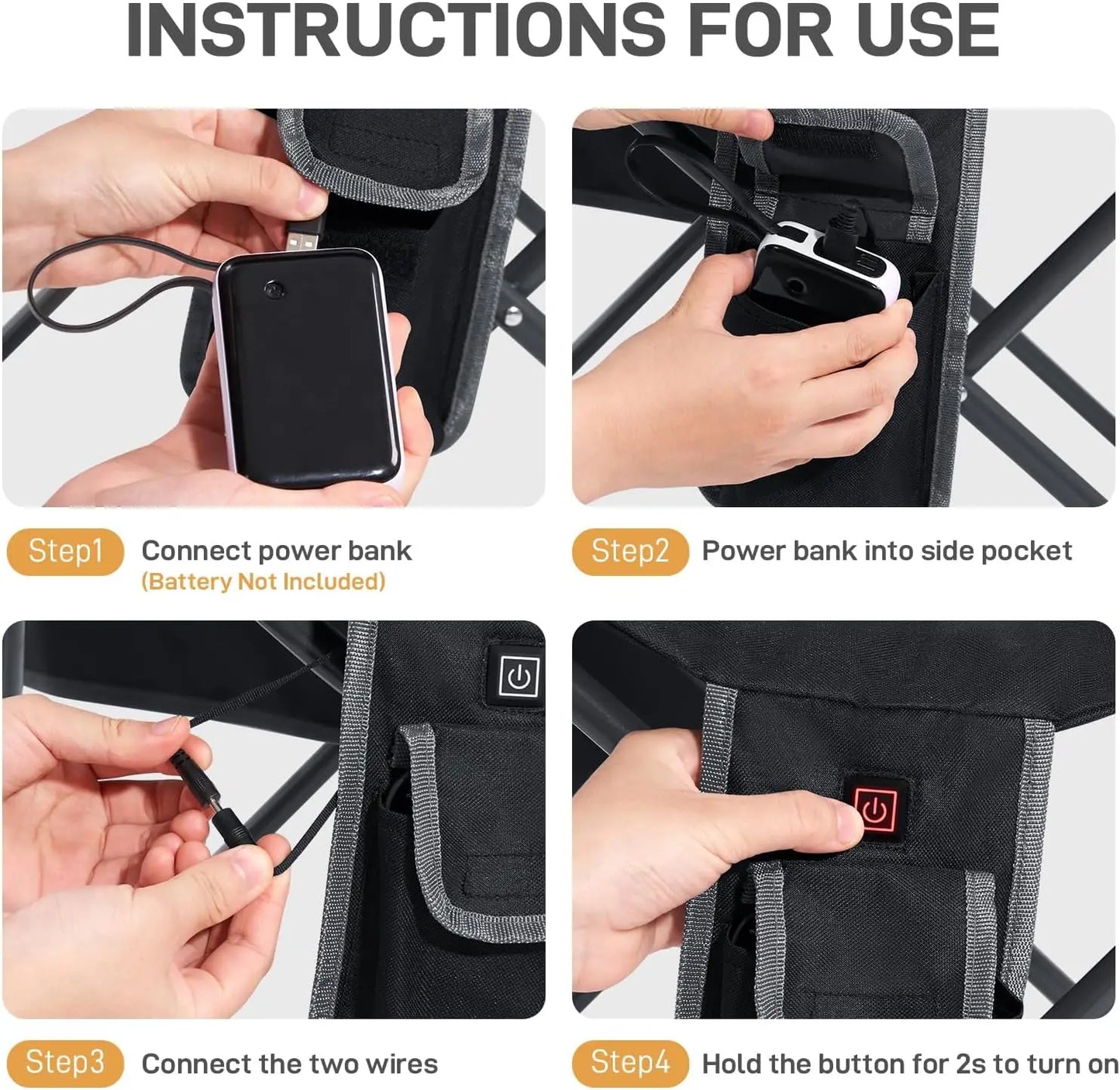 [Best Seller!]Heated Camping Chair, Lawn Chairs Heated Chair Outdoor Sports with 3 Heat Levels, Heated Folding Chair Camping Cha