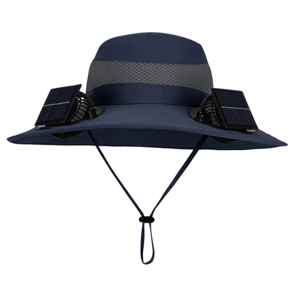 Solar Fan Hat with Solar/Charging Fan Sunshade Fishing Hat Waterproof Large Edge Cooling Hat for Outdoor Riding Hiking Fishing