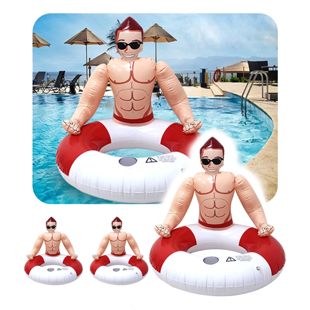Muscle Men Inflatable Swim Ring Leakproof Swimming Rings Floaties with Cup Holder Funny Pool Rings Pool Accessories
