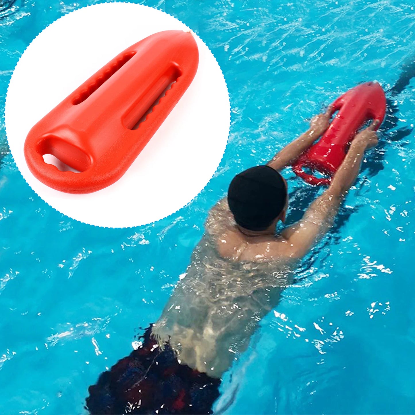 Portable 3-Handle Swimming Rescue Buoy Orange with 5.25ft PE Rope Adjustment Buckle for Open-Water&Multi-person Rescue