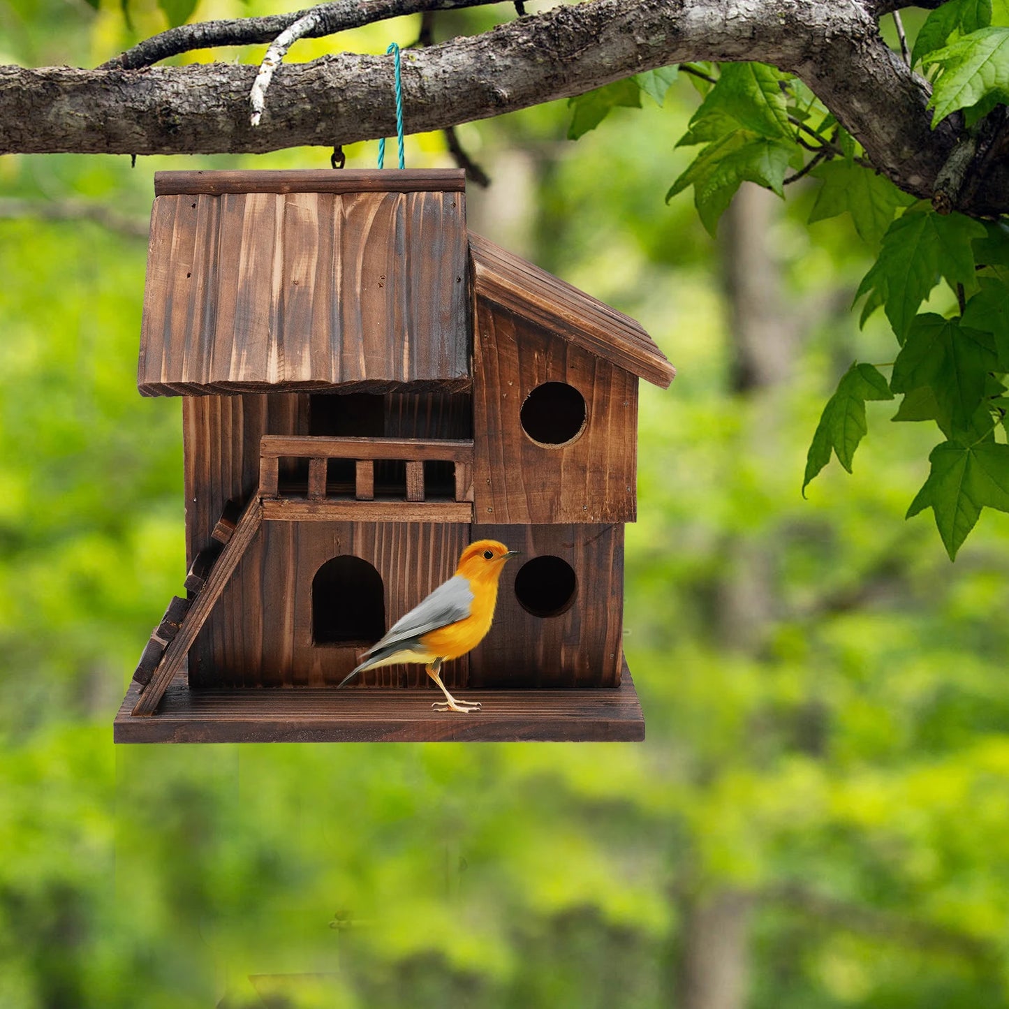 Bird House, Freestanding or Hanging Bird House, Brown Bird House for Swallows, Peony Parrots, Sparrows, Pearl Bird 9.84*9.84in