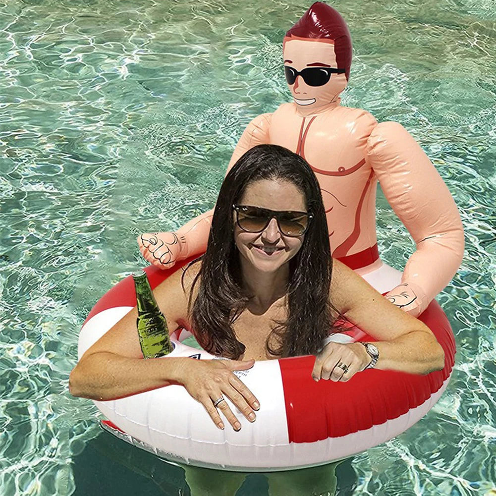 Muscle Men Inflatable Swim Ring Leakproof Swimming Rings Floaties with Cup Holder Funny Pool Rings Pool Accessories