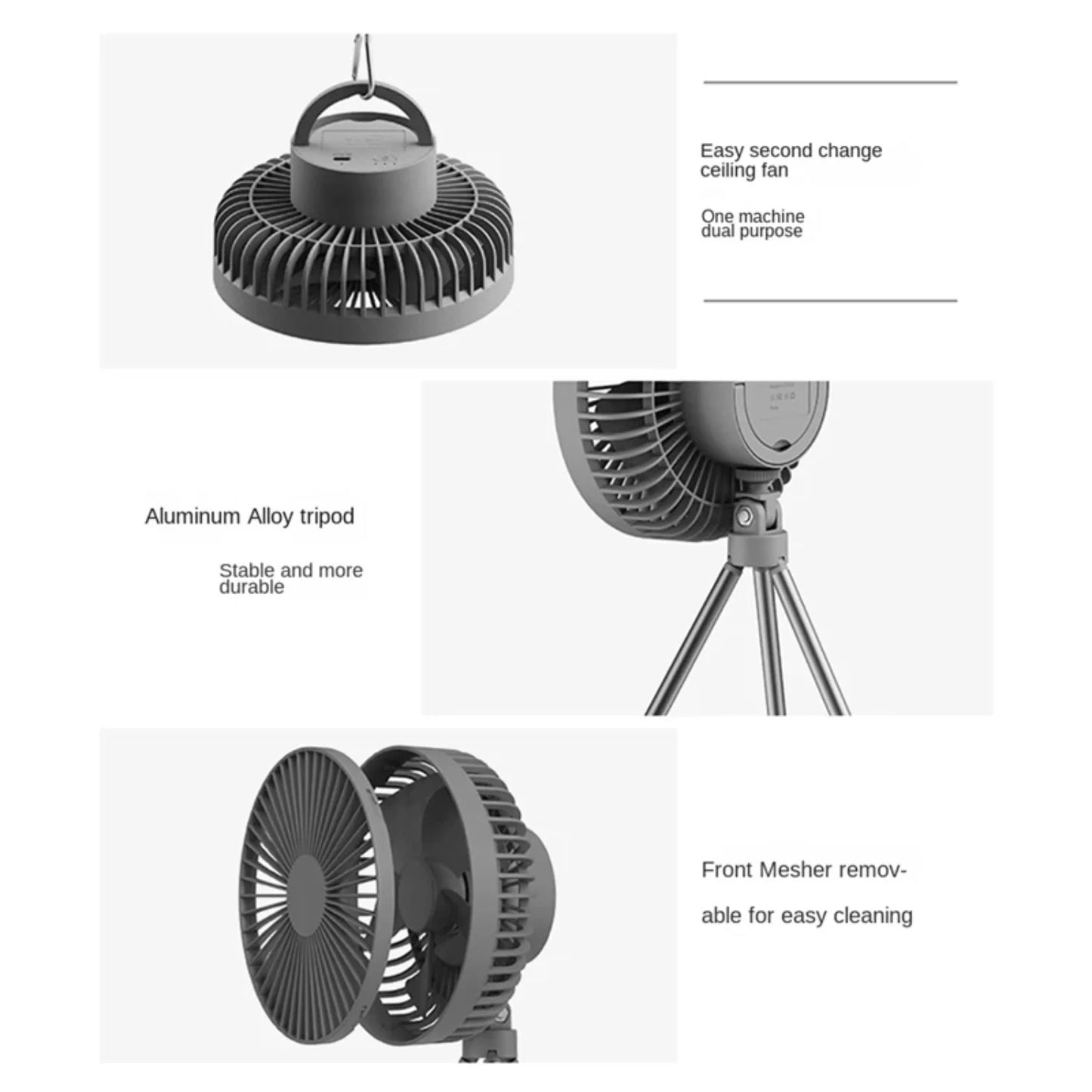 Portable Camping Fan Rechargeable Multi Mini Fan USB Outdoor Camping Ceiling Fan Light Tripod Stand Desktop Fan