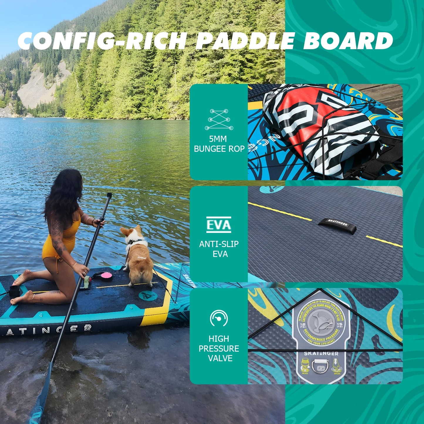 Skatinger 11'6'' X 35'' X 6'' Inflatable Paddle Board for Adults Paddle Gonflables Sup Board Prancha Paddle