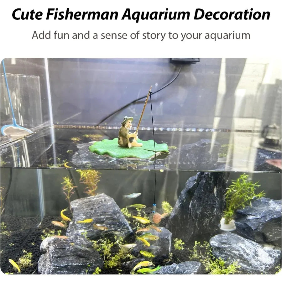 Floating Fish Tank DecorationCute Mini Fisherman Aquarium Decoration Fish Tank Accessorie Fish Toy for Betta Cichlid Goldfish S