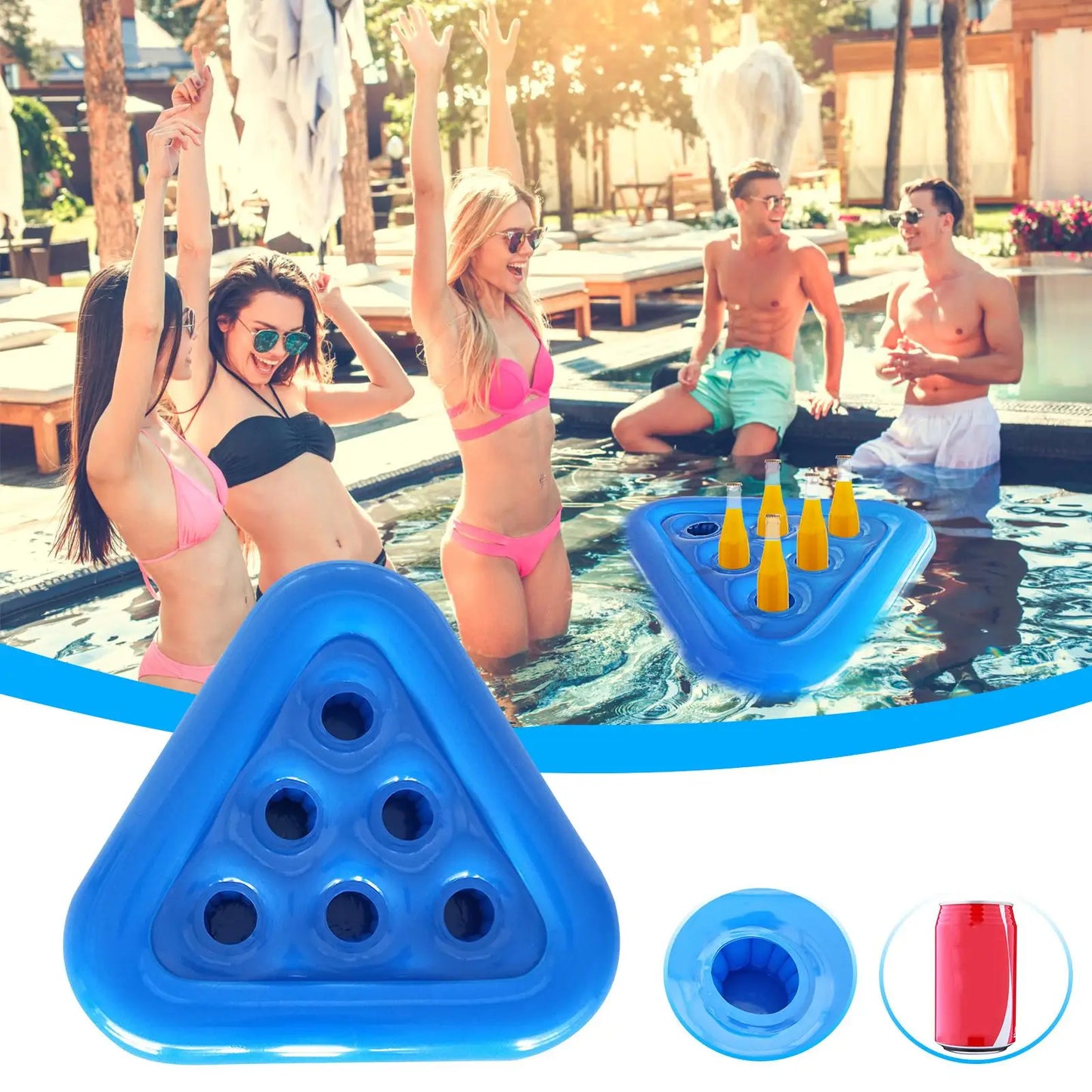 6 Holes PVC Inflatable Triangle Drinks Cup Holder Placemat Swimming Pool Floats Table Bar Summer Water Party