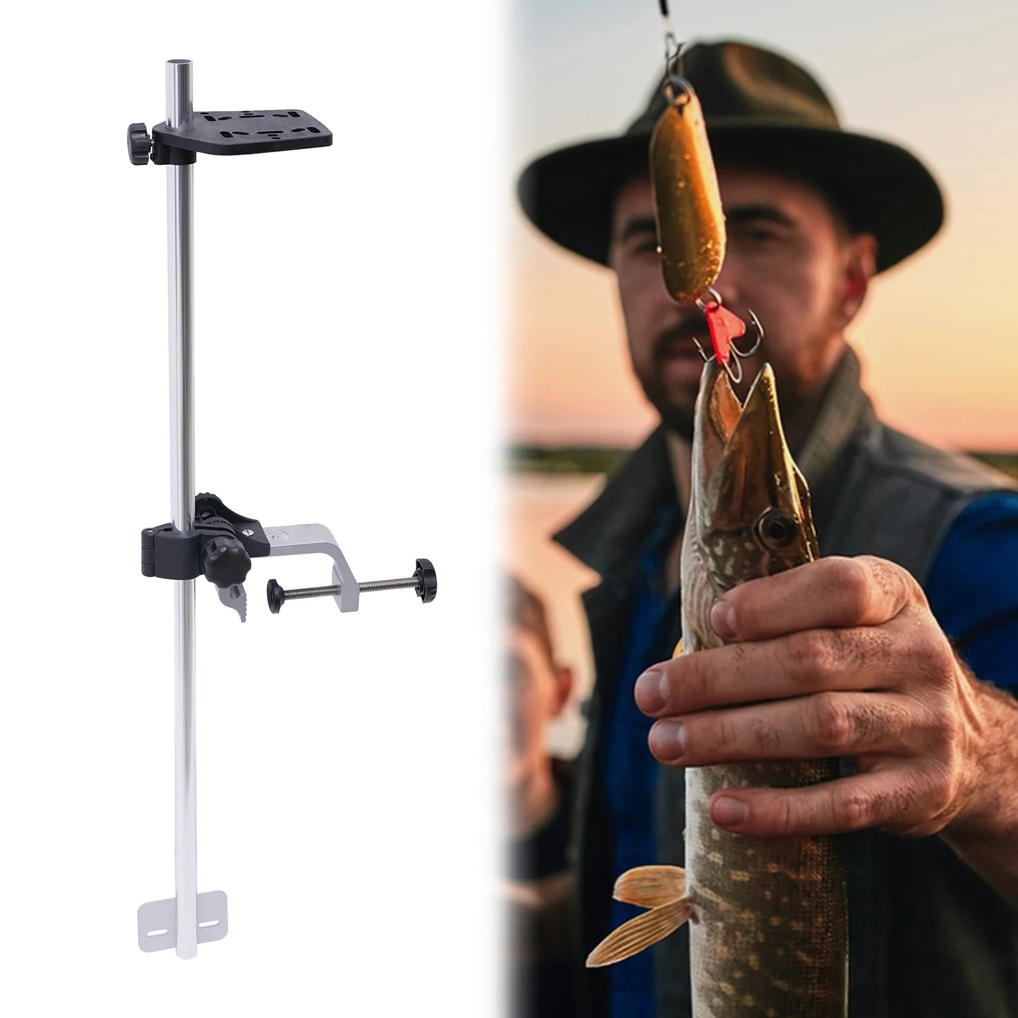 Portable Fish Finder Mount Universal Bracket w/360° Adjustable Rotatable Transducer Pole Mount for Boat Canoes, Kayaks Fishing